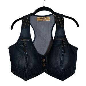 Vintage Nine West Denim Crop Vest Top Studded Y2K Western Festival Size XS